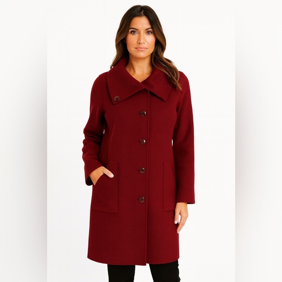 J. Jill Burgundy Red Wool Angora rabbit Long Overcoat Jacket Winter Coat - Picture 1 of 11